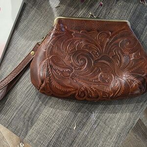 Parricia Brown Embossed Leather Clutch - New